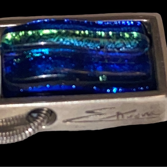 Artisan Made Sterling Frame With Kinetic Dichroic Glass Pendant 925 Snake Chain - Picture 7 of 7